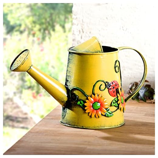 Decorative Sunflower & Ladybug Metal Watering Can (Vol: 4 Cups) | Small Yellow Watering Can | Garden Décor Housewarming Gift for Mother Women Friends Gardeners