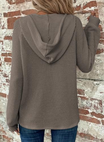 Image of Dokotoo Hoodies for Women Waffle Knit Button V Neck Casual Sweatshirt Tops