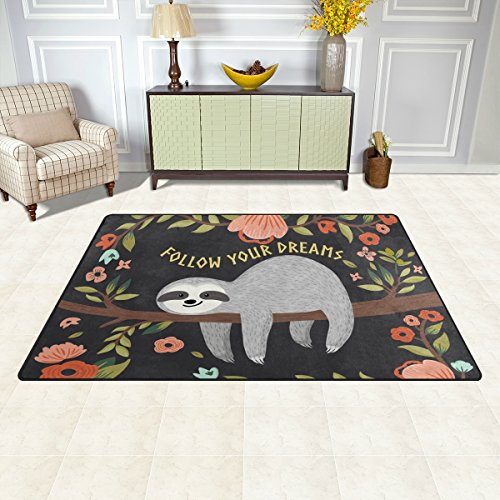 Yochoice Non-Slip Area Rugs Home Decor, Hipster Cute Baby Sloth Tree Floral Flowers Floor Mat Living Room Bedroom Carpets Doormats 31 X 20 Inches #TOP2