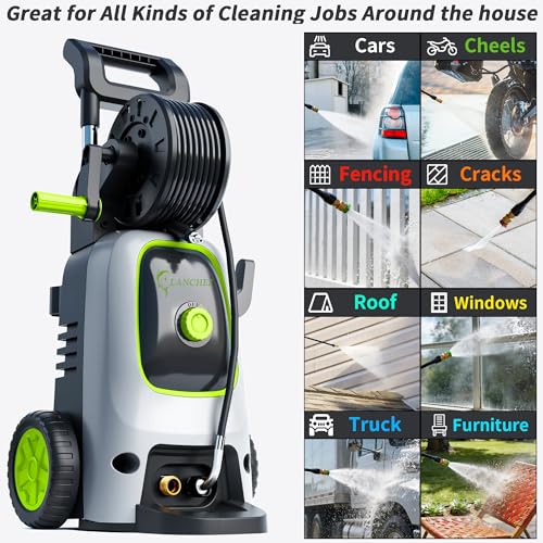 Image of 2026 Upgraded Pressure Washer 5000PSI with Luggage-Style Telescopic Handle, 4 Quick-Connect Nozzles, 500ML Soap Tank, Portable High-Power Cleaning Machine for Car, Fence, Driveway, Patio & Home,Green
