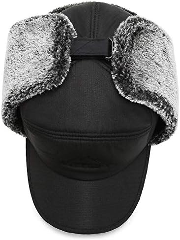 Miniatura 3 de Sombrero de cazador cálido de invierno acogedor de piel sintética bombardero piloto con máscara extraíble, orejeras y ala ancha gorra de béisbol