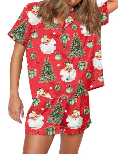 Image of SHESHOW Satin Pajamas for Women Set Preppy Animals Pjs Short Sleeve Shorts 2 Piece Loungewear Sets XS-XXL