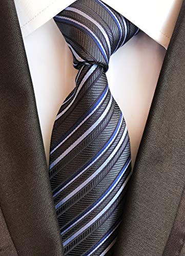 Men's Dark Grey Blue Geometric Striped Tie Trendy Patterned Fashion Suit Business Necktie #TOP1