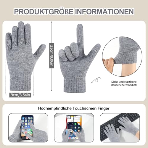 HOSPAOP Mütze, Schal & Handschuh-Sets für Damen 3 in 1 Set – Wintermütze Damen Beanie mit Bommel, Schal Damen Winter, Touchscreen Handschuhe, Wärmeset für Outdoor & Alltag, Grau