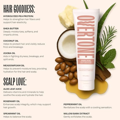 Image of OVERTONE Color Depositing Daily Conditioner, Semi Permenant, Desert Rose | Refresh Color & Prevent Fading, Hydrating, Vegan & Cruelty-Free, All Hair Types, Contains Shea Butter & Coconut Oil