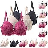 3ER PACK SPITZEN BH DAMEN MIT BÜGEL PUSH UP BRA SEXY STARKER HALT GROSSE BRÜSTE KLASSISCHE BHS SET WEICH BEQUEMER UNTERWÄSCHE BUSTIER MIT VERSTELLBAREM FITNESS DESSOUS FÜR ALLTAG