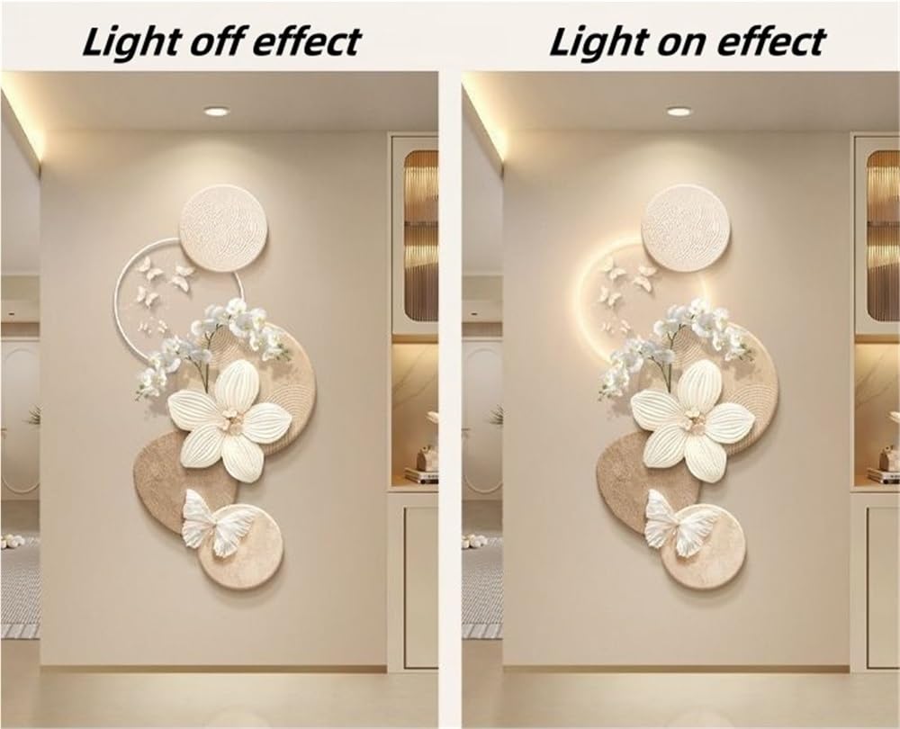 Escultura Mural Floral 3D Moderna con Luces Led, Cuadro Decorativo para Sala De Estar, Dormitorio, Estudio, Pasillo Y Decoración del Hogar. Green