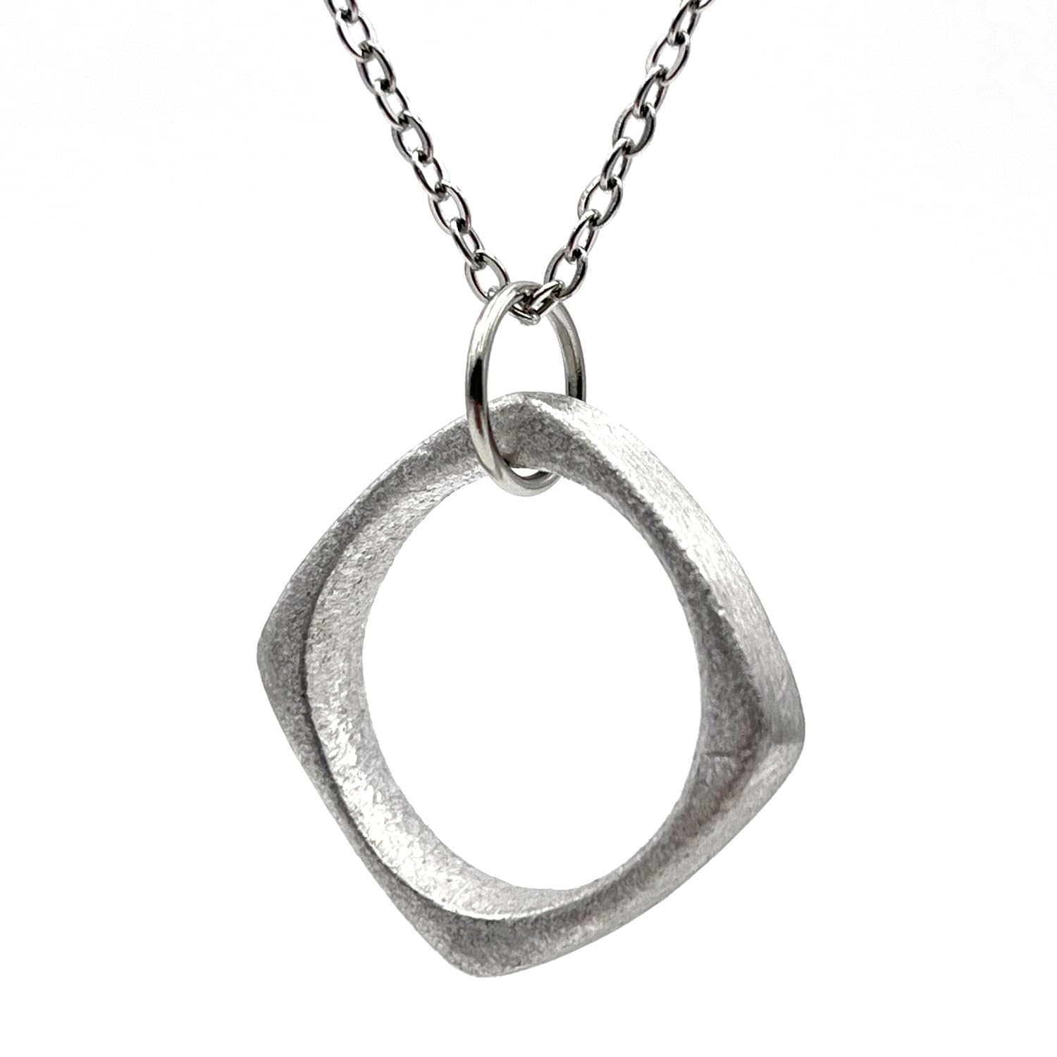NOWAR FACTORY Collana Lunga Anello Quadrato in Acciaio con Ciondolo, Simbolo di Speranza e Forza, Lunghezza 50 cm - Festa del papà