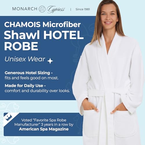 Image of MONARCH Chamois Microfiber Shawl Hotel Robe - Lightweight Absorbent Soft Spa Bathrobe in Cypress