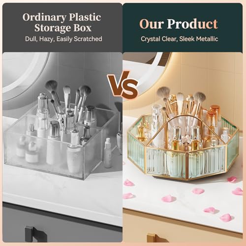 Image of CoralHouse 360 Rotating Makeup Organizer Spinning Vanity Organizer with Makeup Brush Holder for Countertop, Bathroom Storage, Skincare, Perfume & Cosmetic Organizer for Vanity