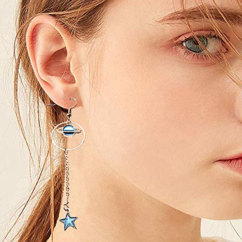 Moon Star Earrings Dangle Earth Planet Asymmetrical Drop Earrings Astronaut Stud Earrings Jewelry For Women Girls (4 Pairs Blue) #TOP2