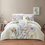 Style Quarters Comforter Set-4 Pcs King Size Comforter Set 100% Cotton Comforter Set Include 1 Comforter 2 Pillowcases and 1 Decorative Pillow Floral Comforter Queen Size