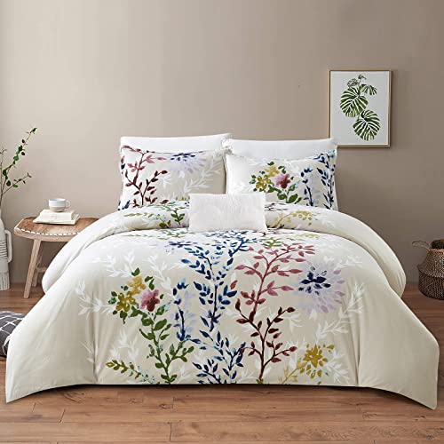 Style Quarters Comforter Set-4 Pcs King Size Comforter Set 100% Cotton Comforter Set Include 1 Comforter 2 Pillowcases and 1 Decorative Pillow Floral Comforter Queen Size