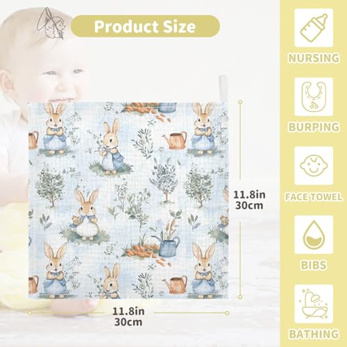 Image of vvfelixl Peter Bunny Friend Baby Burp Cloths Baby Muslin Washcloths for Boys Girls Cotton Babys Face Towel for Newborn Soft 11.8 X 11.8 in, 5 Pack
