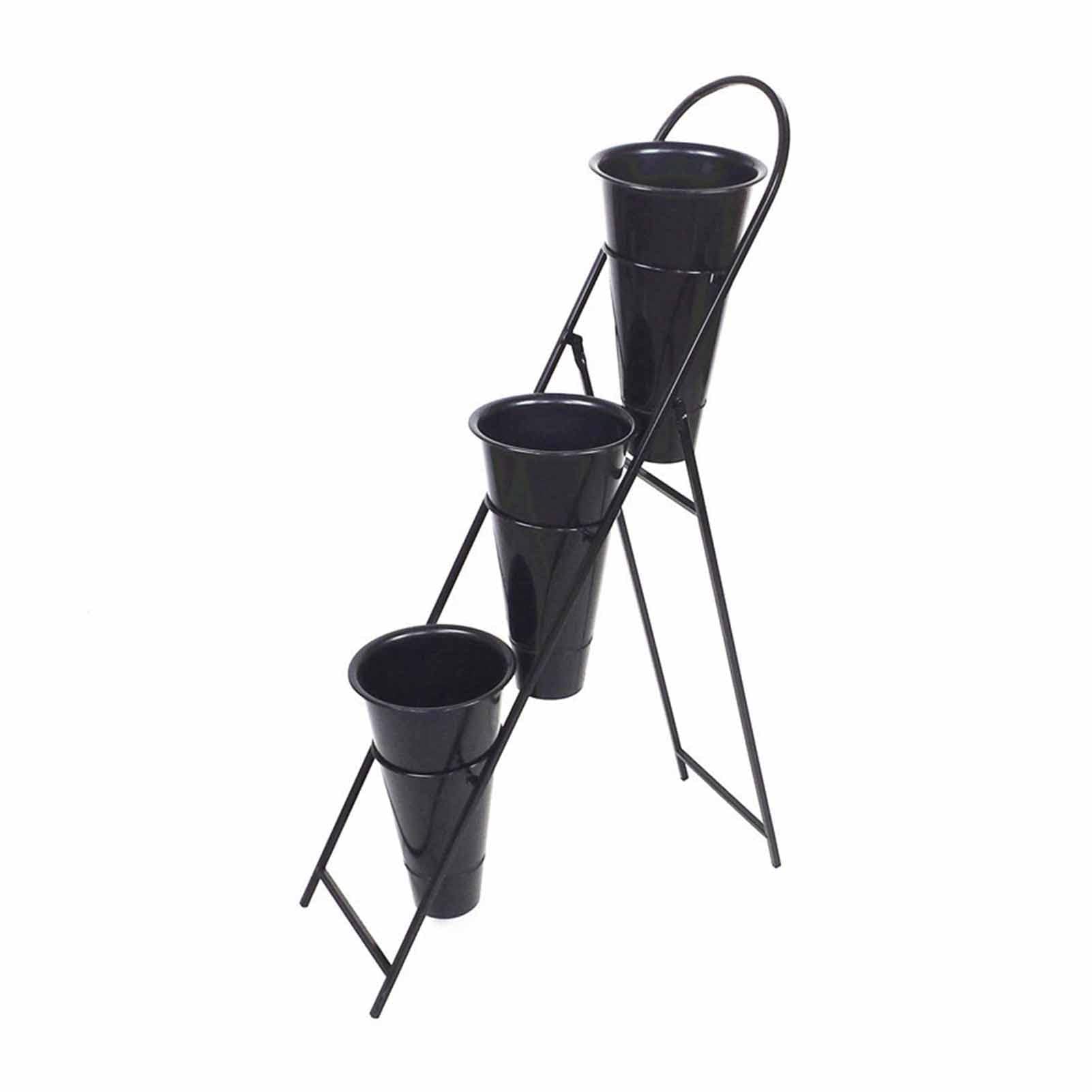 Support pour plantes en fer forgé avec 3 seaux ronds amovibles pour fleurs