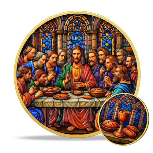 Tokenara The Last Supper Christian Challenge Coin, Holy Communion Eucharist Jesus Religious Coins, Inspirational Gifts for Church Events, Bible Study, Baptism