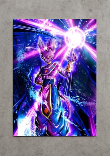 Image of NIJUKA Anime Printed Metal sheet Poster For Home And Room Decoration | For Anime Art Fans Boys And Girls (Beerus hakai)
