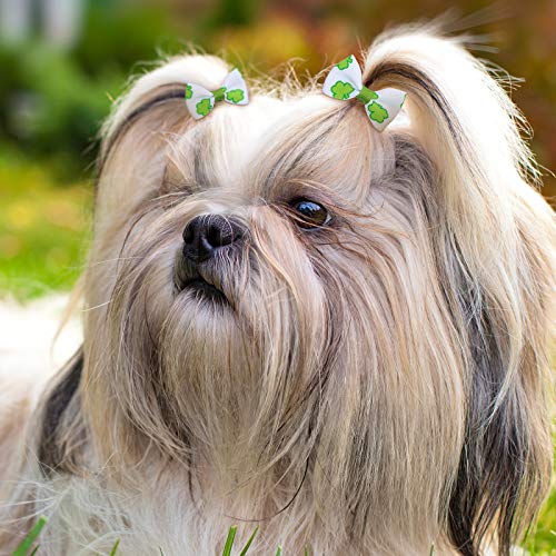 Weewooday 16 Pieces St. Patrick's Day Dog Hair Bows Pet Curve Bows Various Styles Puppy Cat Green Clover Hair Bows with… - Image 7