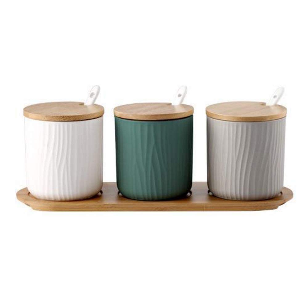 IANSHFKN 3Pcs Set Salt Shaker Home Ceramic Seasoning Jar with Lid Small Spoon Box