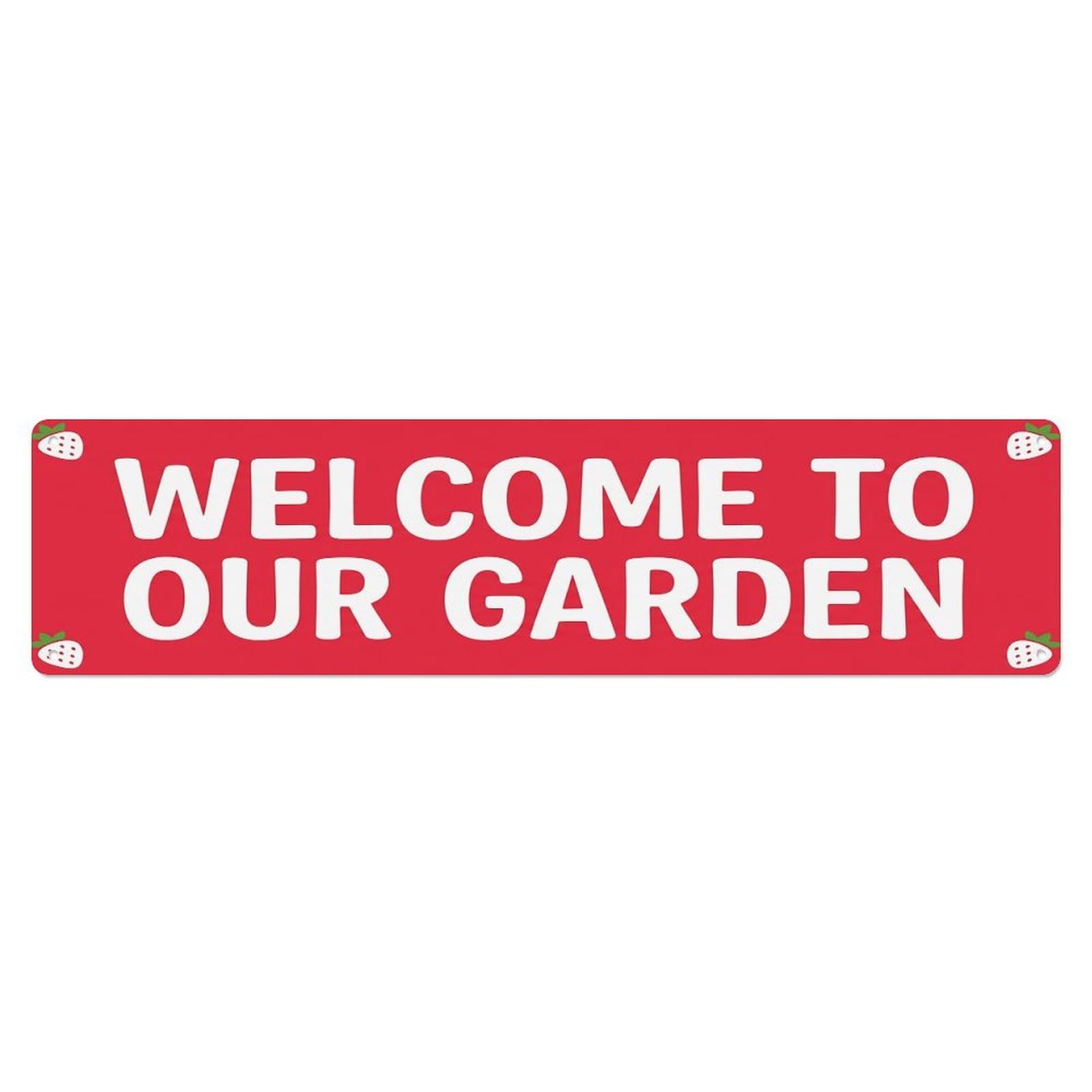 Vintage Welcome to Our Garden Strawberry Metal Tin Sign