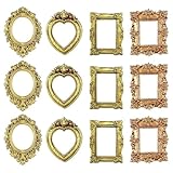 Huba Mini-Fotorahmen im Retro-Stil, Gothic-Fotografie, Ständer für kleine Ornamente, Antik-Handyhülle, Ornament, goldfarben, 12 Stück