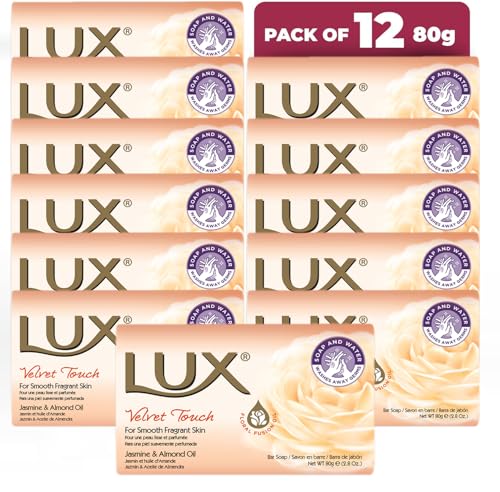 LUX Velvet Touch Beauty Soap Bar - Indulgent Skincare for Face, Hands & Body - Enriched for Smooth, Radiant Skin - Gentle Daily Bath & Shower Soap w/Fresh Fragrance - Men & Women - 80g x 12
