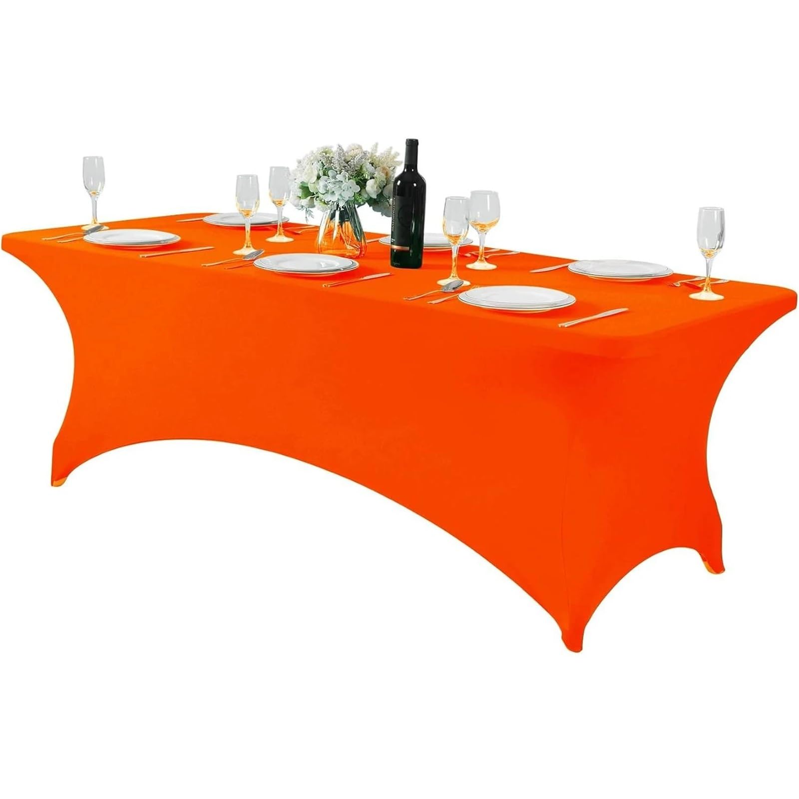 Xinglongs Spandex Cocktail Table Cover 4ft 6ft Rectangular Stretch Tablecloth for Banquet Event Party(Orange,4ft)