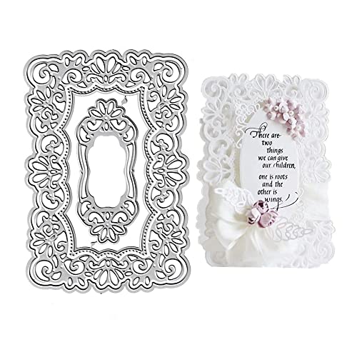 Lace Flowers Background Frame Cutting Dies, Lace Frame Die Cuts Metal Embossing Stencils Template Mould for Card Scrapbooking and DIY Craft Album Paper Card Decor