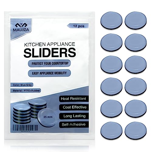 Appliance Sliders 12-Pack | PTFE (Teflon) Self Stick Countertop Slider Set for Effortless Moving of Kitchen Appliances - Coffee Maker, Air Fryer, Mixer, Blender -  MAUJZA, KAS-12-25