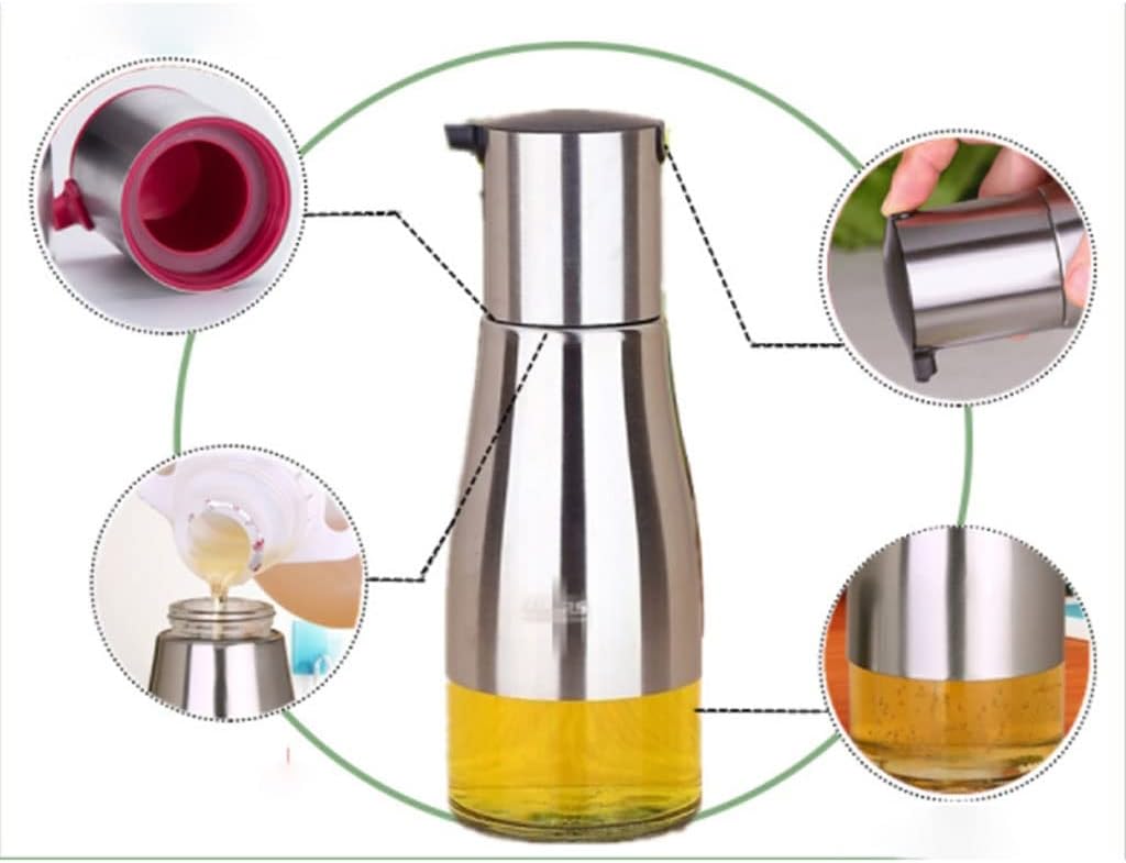 Stainless Steel Glass Oil Pot Leakproof Bottle Practical Soy Sauce Vinegar Kitchen Seasoning Juice Storage(Gray)