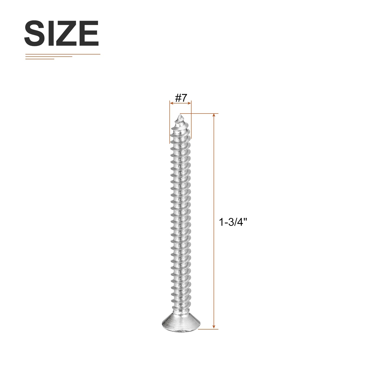 DTGN 100Pcs #7x1-3/4" Flat Head Wood Screws, 304 Stainless Steel Phillips Self Tapping Screws - Good for Woodworking Furniture - Silver - Image 2