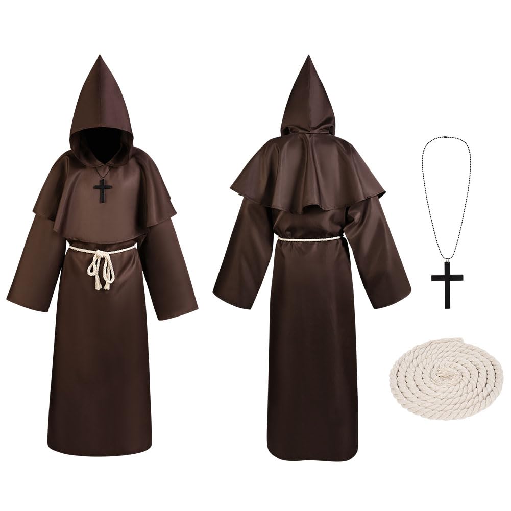 AUYAO Kids Monk Costume, Cloak Robe Cosplay Fancy Dress, Children Medieval Hooded Robe Priest Outfits Renaissance - Image 8