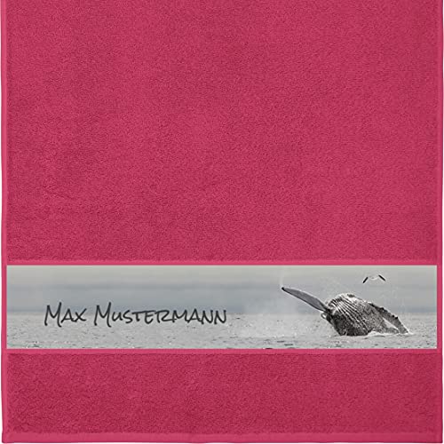 Manutextur Handtuch mit Namen - personalisiert - Motiv Buckelwal - viele Farben & Motive - Dusch-Handtuch - Fuchsia - Größe 50x100 cm… – Ansicht 1
