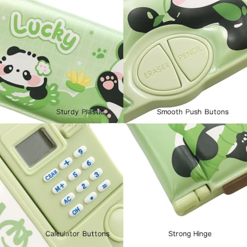 Image of Sanghariyat Magnetic Multifunctional School Pencil Box with Calculator Cute Cartoon Stationary Large Capacity Compass Geometry Kids Scissor Ruler Eraser Magnetic Box Best Gifts (Panda Calculator)