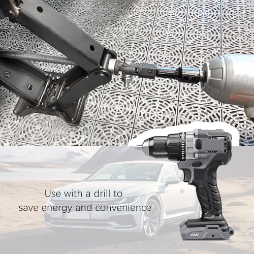 Image of 1 /2 inch Scissor Jack Adapter,Scissor Jack Drill Adapter Fit 1 /2 inch Impact Drill and 13 /16 inch Lug Wrench to Lift Car Scissor Jack Height,Professional Car Accessories Scissor Lift Jacks Part