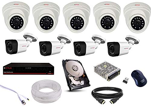 CP PLUS 5 Dome 4 Bullet 2.4MP Camera, 1TB HDD, 16 Channel DVR, 16 Channel Power Supply, 90M Wire Bundle, Wireless Mouse with Full Combo Kit (White and Black)