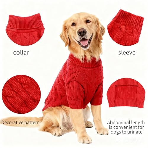Image of Small /Medium Dog Sweater, Warm Dog Winter Coat w /Sleeves, Comfortable High Neck Premium Dog Clothes for Golden Retriever-Best for Holidays, Daily Walks XXL Deep Red