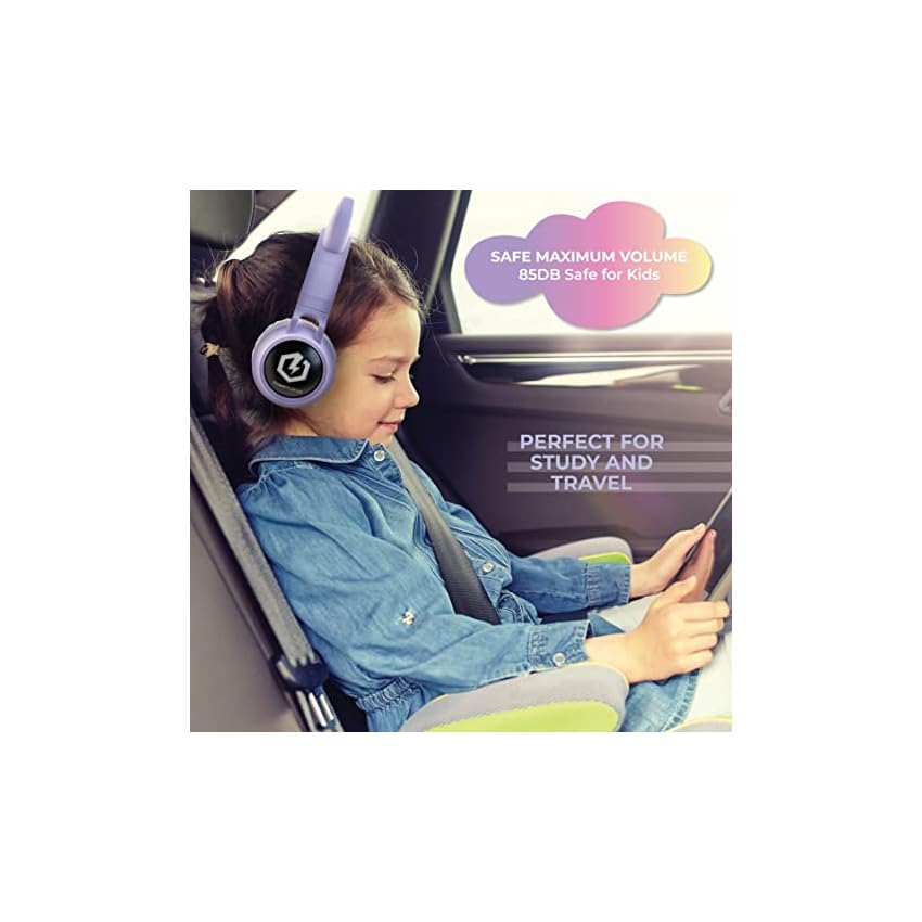 powerlocus casque enfant bluetooth, casque audio sans fil pour enfants, bluetooth 5.0 confortable pliable casque avec micro intégré, volume limité à 85db, réglable, micro sd carte slot, lumières led