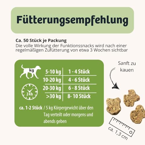 BugBell Softer Hundeleckerli zur Entspannung 60g, bei Angst & Stress, Hypoallergen & Pflanzlich, mit Hanf, Spinat, Fenchel, Kamille