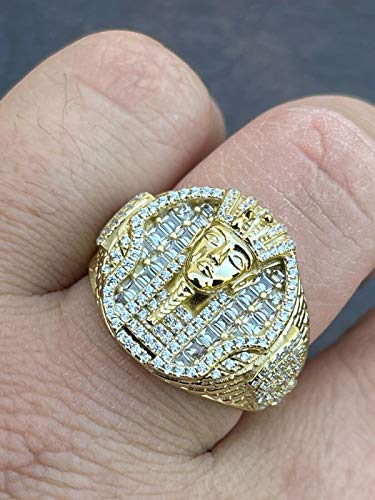 Men's Hip Hop Ring - Solid 925 Sterling Silver 14k Gold Finish - Fully Iced Baguette Mens Ring - Egyptian Pharaoh King Tut Ring2