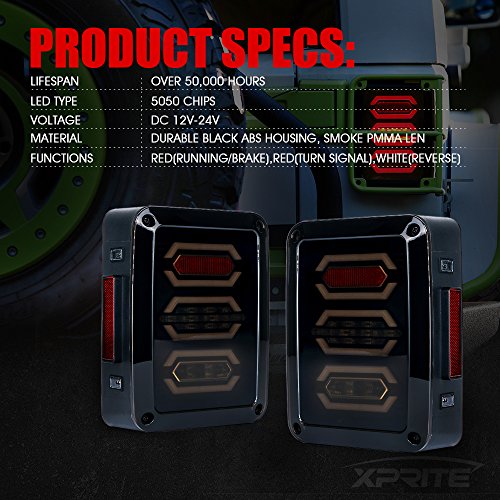 Image of G3 Diamond Series Smoked LED Tail Lights Compatible with 07-18 Jeep JK JKU | Signal /Brake /Reverse /Running Light, ABS housing, PMMA Lens, IP67 Waterproof, DOT Approved, Plug N Play