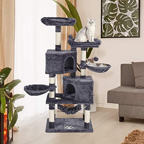 Multi-Level Cat Tree Tower Condo with Cat Scratching Post Cozy,Kitty Activity Center Kitten Play House,Gray