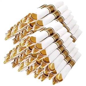 Nervure Gold Kunststoffbesteck-Set mit Servietten, 100 Stück