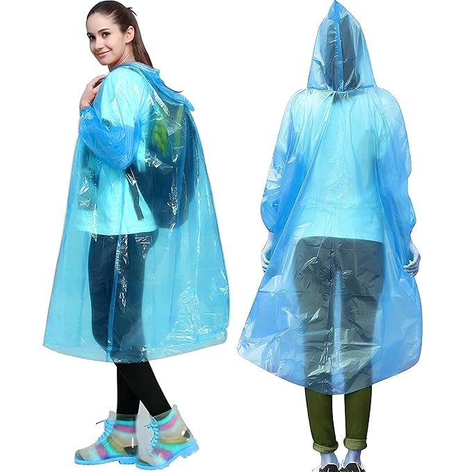 HACER Disposable Raincoat Poncho with Hood Water Resistant Emergency Rainwear Barsaati for Outdoor Travel Men Women (Random Color, Pack of 10)