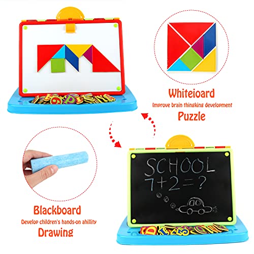 deAO Kinderkunst tekening, Doodle tafelblad 2in1 dubbelzijdige planken - schoolbord en magnetisch whiteboard met krijt… - Afbeelding 3