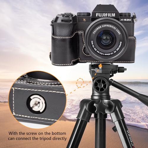 Image of MUZIRI KINOKOO Case for Fujifilm Fuji XS20 /X-S20 Camera, Retro Style PU Leather Fuji XS20 Protective Case with Hand Grip and Opening Bottom Design - Black