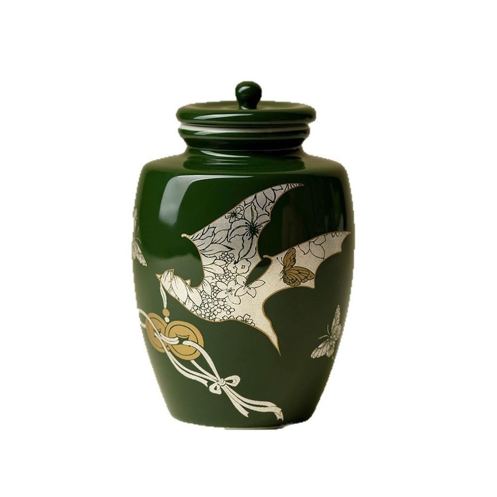AHGFTYRDT Tea Canisters for Loose Tea Chinese High-end Dark Green Mini Tea Can Ceramic Storage Tank