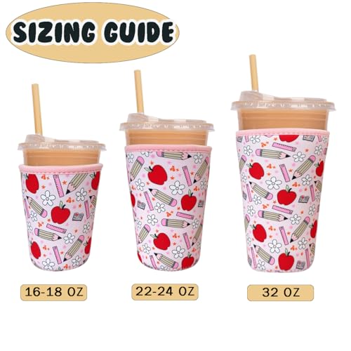 Image of Reusable Insulated Neoprene Iced Coffee Cup Sleeve, Durable Drink Sleeve for Cold Beverages, Beverage Holder for Iced Coffee, Teacher Treasure