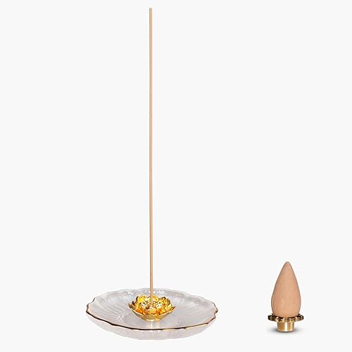 Quemador de cono de incienso, flor de loto de cristal, soportes para cono de incienso para meditación, yoga, decoración del hogar, regalo
