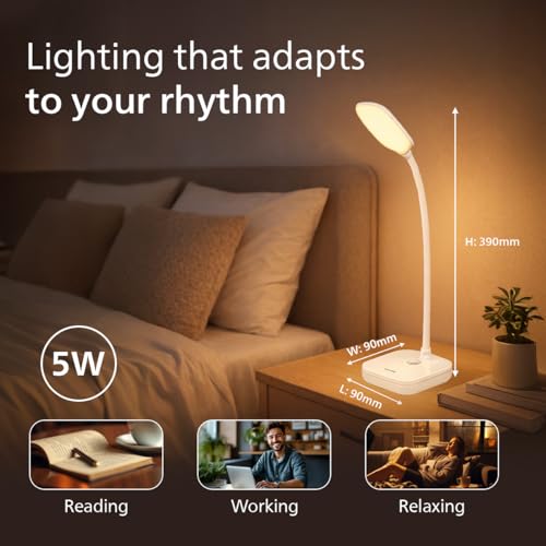 Image of Philips 5W VION White LED Desk Light | 3-in-1 Study & Table Lamp | EyeComfort Technology | Adjustable Design | Energy Efficient LED Lamp for Study, Work & Reading | Pack of 1